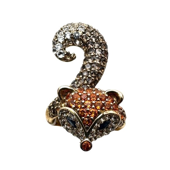 Multi Gemstone Fox Gold Over Sterling Silver Ring Size 6 - Picture 1 of 4